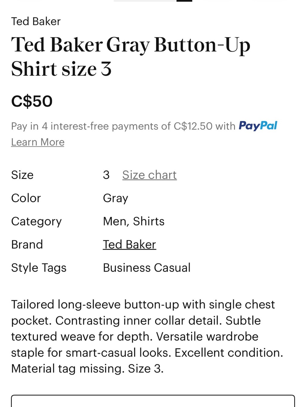 Ted Baker Men's Slate Gray Button-Down Dress Shirt size 3 - Picture 7 of 7